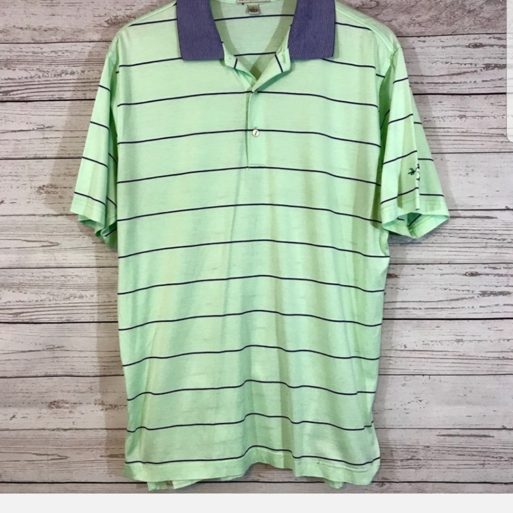 Mens Green & Blue Peter Millar Polo Golf Shirt  L